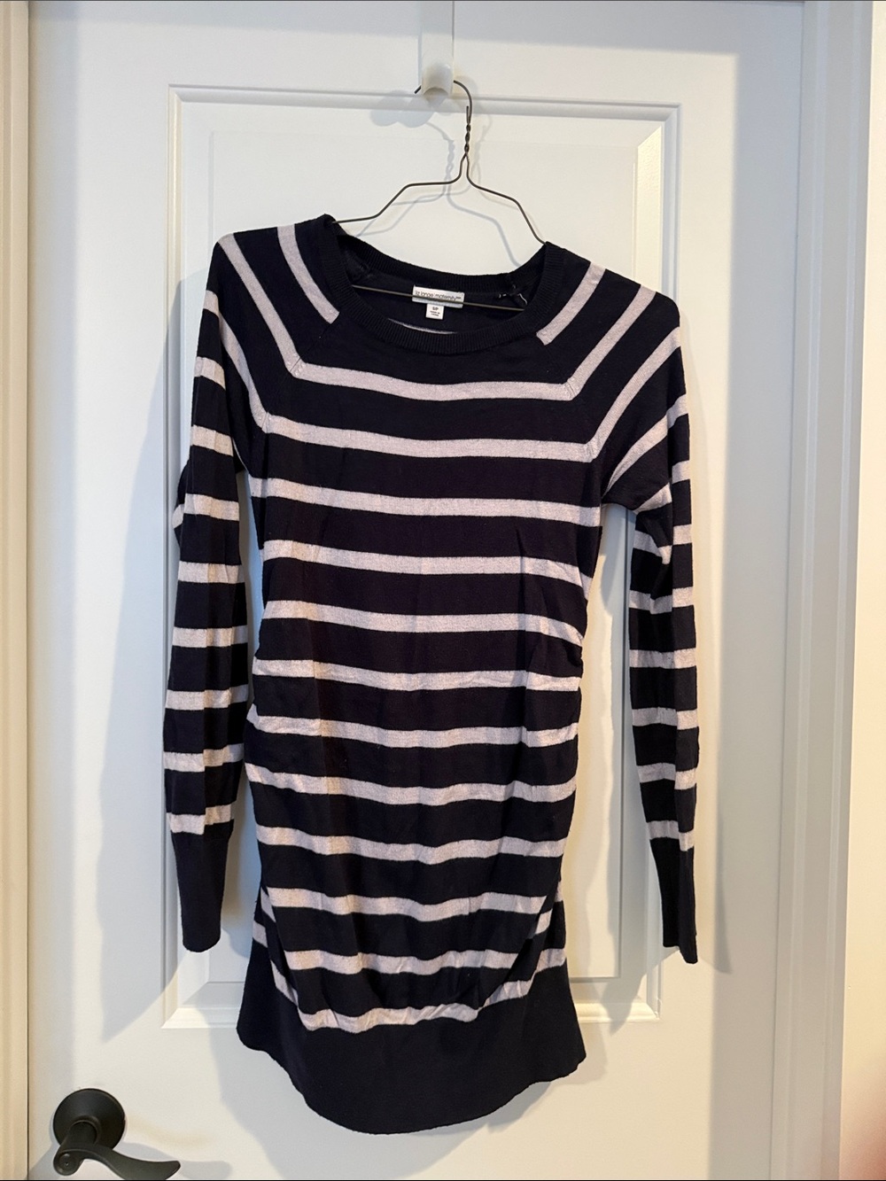 Liz Lang Maternity Striped Long Sleeve Sweater Tunic - Navy & Light Grey